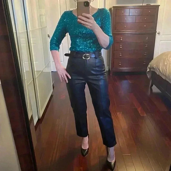 Reitman’s Sparkly Sequin Dressy Top  Scoop Neck 3/4 Bracelet Sleeve Teal XS NEW - Picture 16 of 16